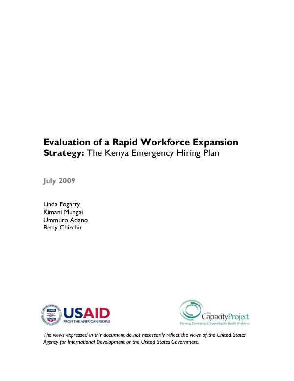 Evaluation of a rapid workforce expansion strategy : the Kenya emergency hiring plan