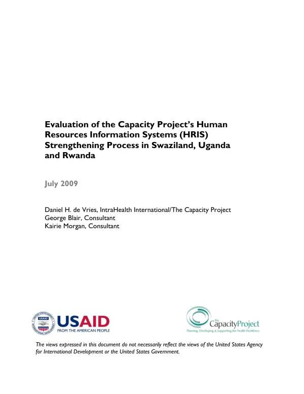 Evaluation of the capacity project's human resources information systems (HRIS) strengthening process in Swaziland, Uganda and Rwanda