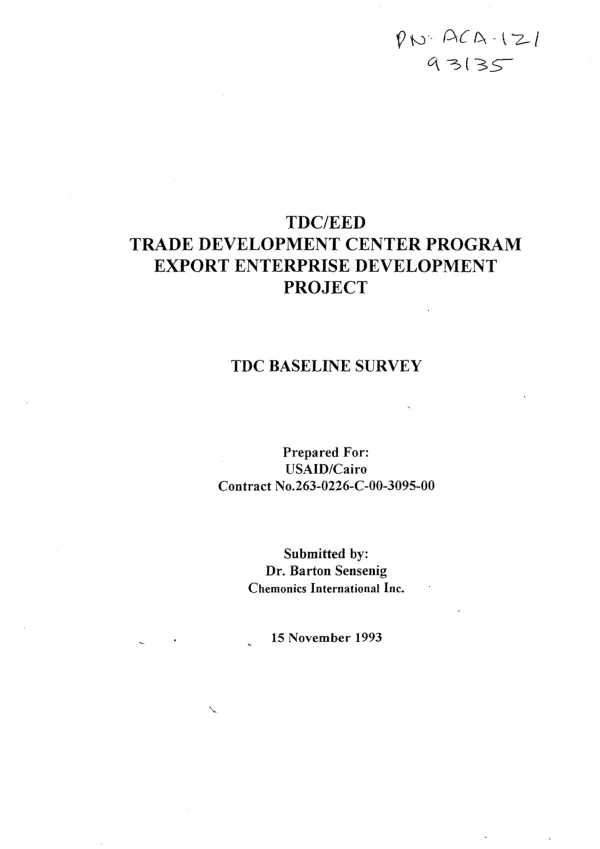 TDC/EED (Trade Development Center program, export enterprise development project) : TDC baseline survey