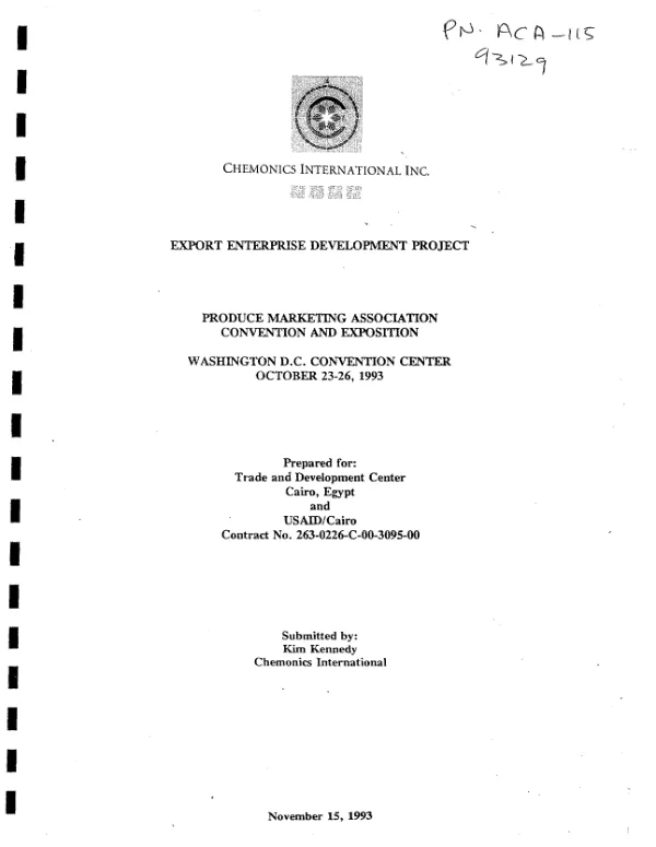 Export enterprise development project : Produce Marketing Association convention and exposition, Washington, DC Convention Center, October 23-26, 1993