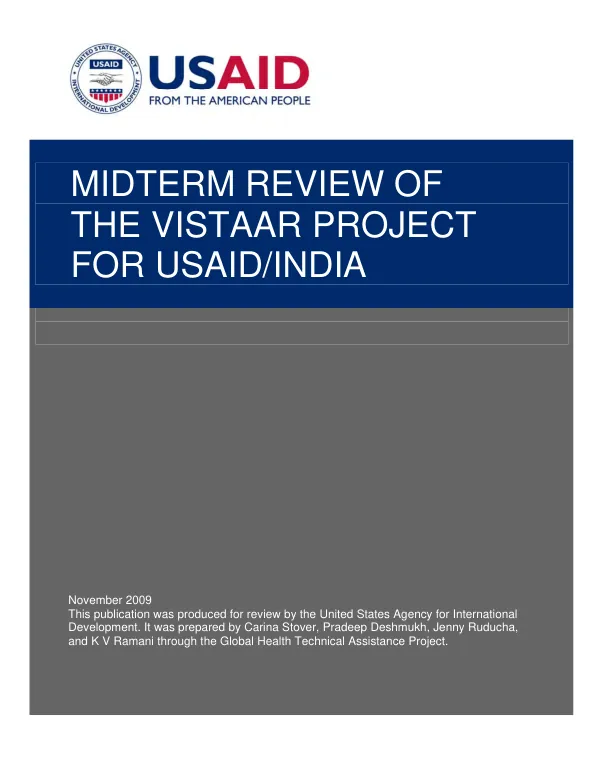 Midterm review of the VISTAAR project for USAID/India : maternal, newborn, and child health and nutrition