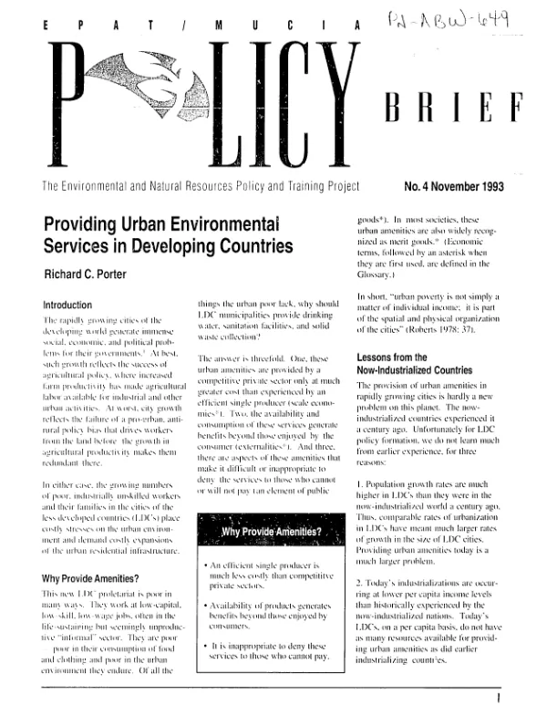Providing urban environmental services in developing countries