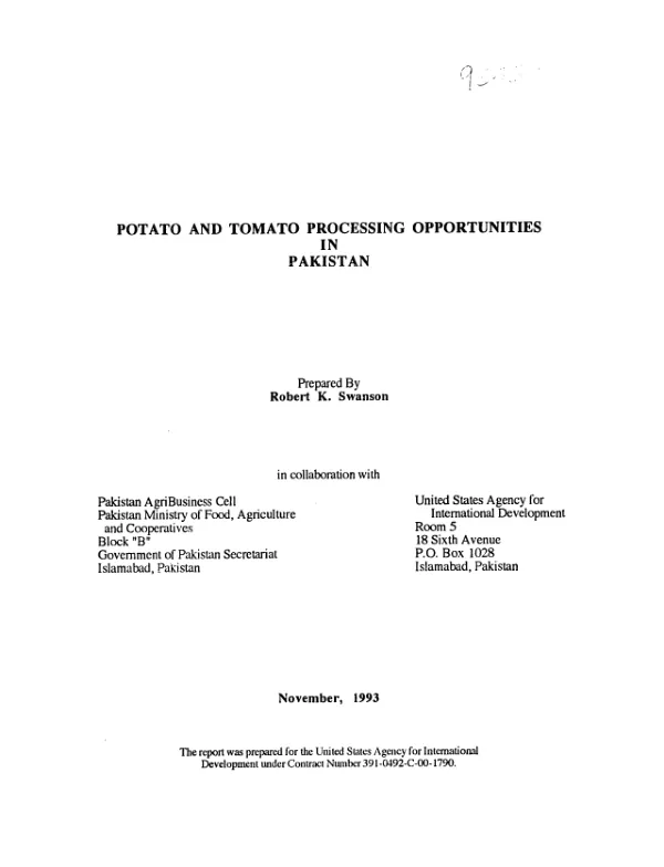 Potato and tomato processing opportunities in Pakistan