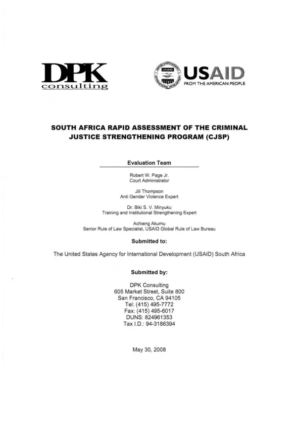 South Africa rapid assessment of the criminal justice strengthening program (CJSP)