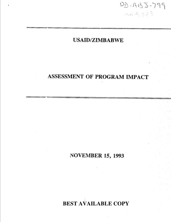 USAID/Zimbabwe : assessment of program impact