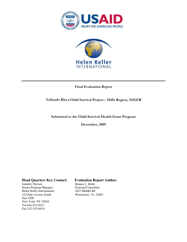 Final evaluation report : Yallando Kleya child survival project : Diffa Region, Niger