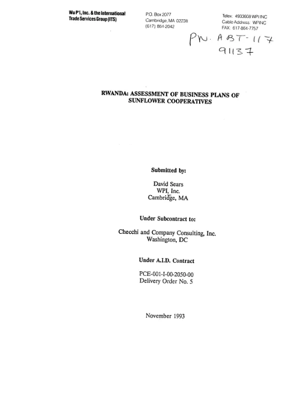 Rwanda : assessment of business plans of sunflower cooperatives