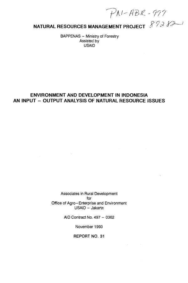 Environment and development in Indonesia and input-output analysis of natural resource issues