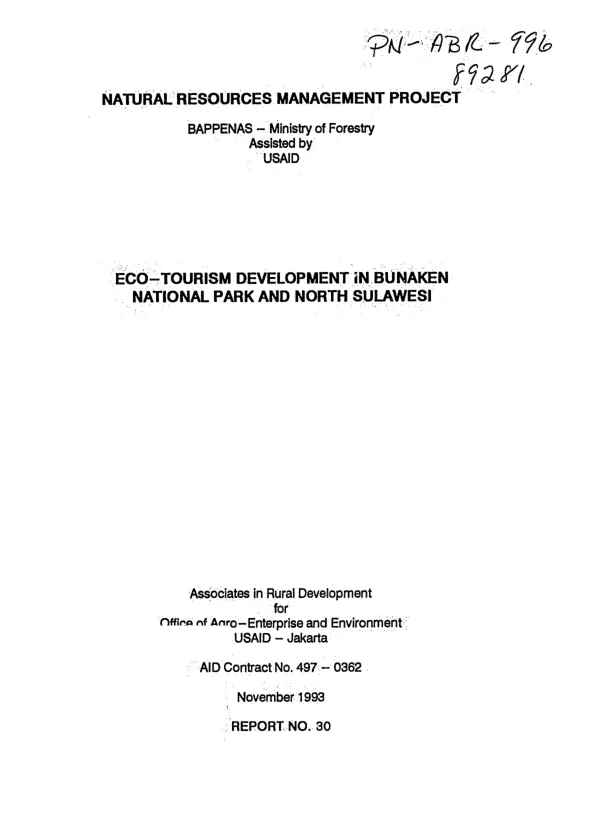 Eco-tourism development in Bunaken National Park and North Sulawesi