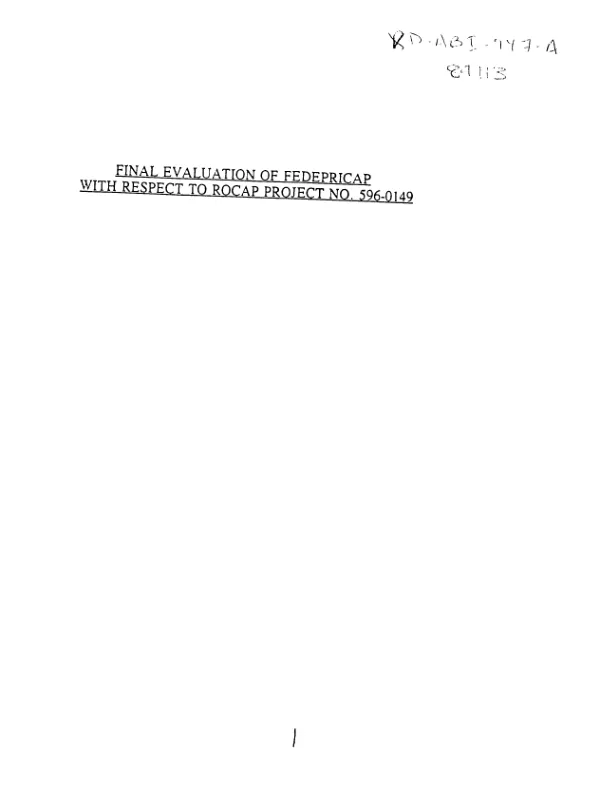 Final evaluation of FEDEPRICAP with respect to ROCAP project no. 596-0149