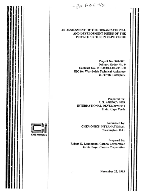 Assessment of the organizational and development needs of the private sector in Cape Verde