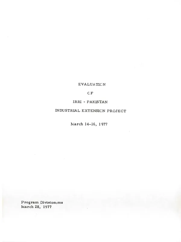 Evaluation of IRRI-Pakistan industrial extension project