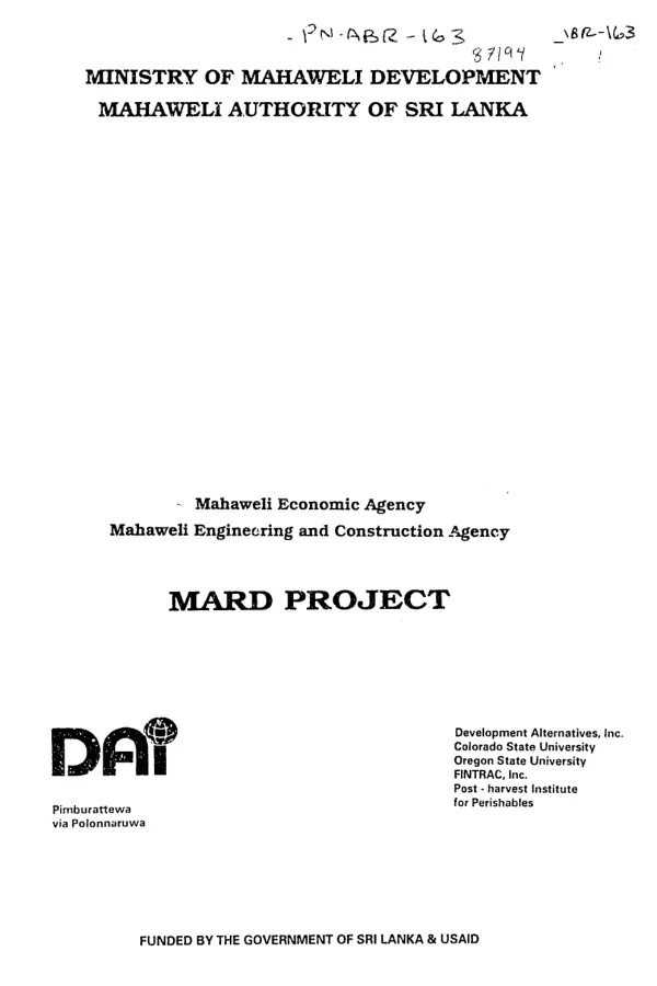 Yala 1993 : diversification and cultivation census report
