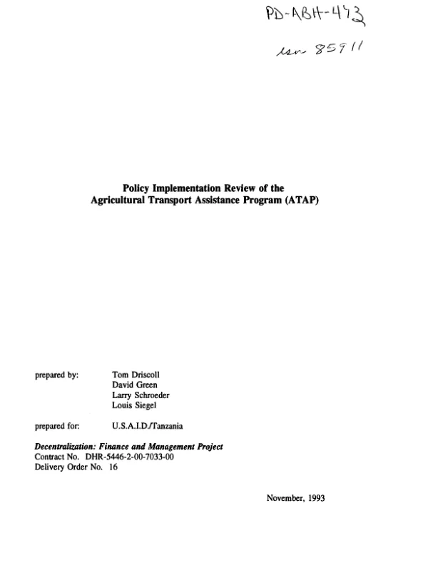 Policy implementation review of the agricultural transport assistance program (ATAP)
