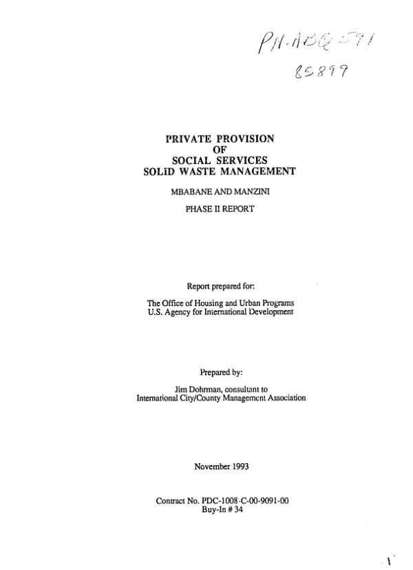 Private provision of social services solid waste management : Mbabane and Manzini -- phase II report