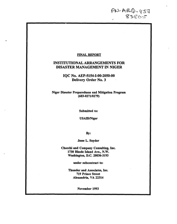 Final report : institutional arrangements for disaster management in Niger
