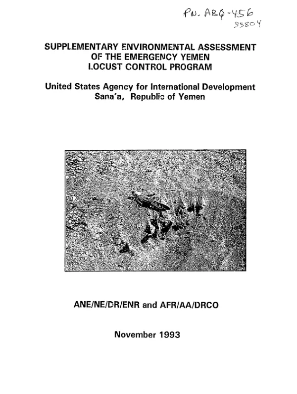 Supplementary environmental assessment of the emergency Yemen locust control program