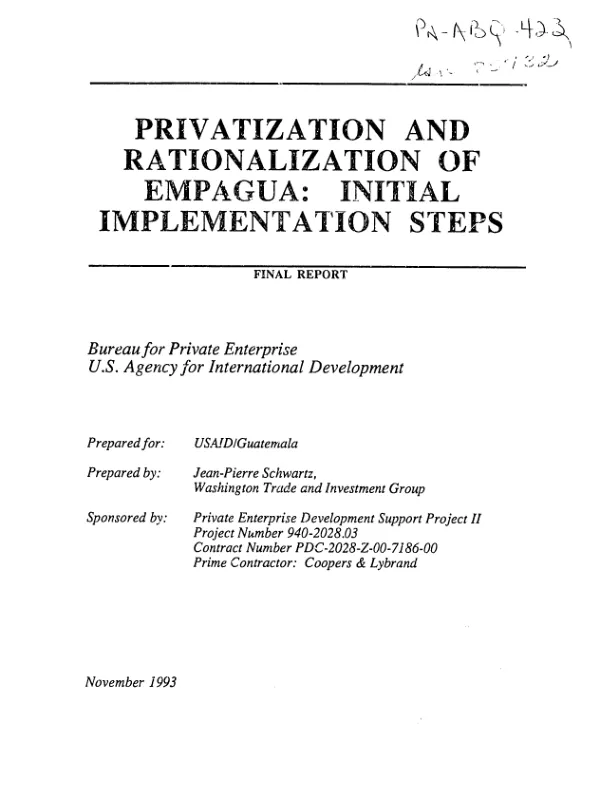 Privatization and rationalization of EMPAGUA : initial implementation steps