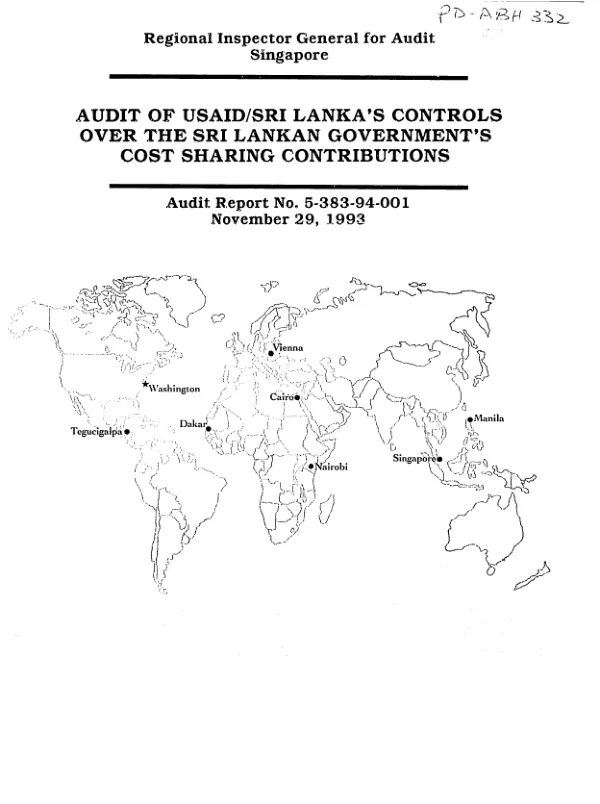 Audit of USAID/Sri Lanka"s controls over the Sri Lankan government"s cost sharing contributions