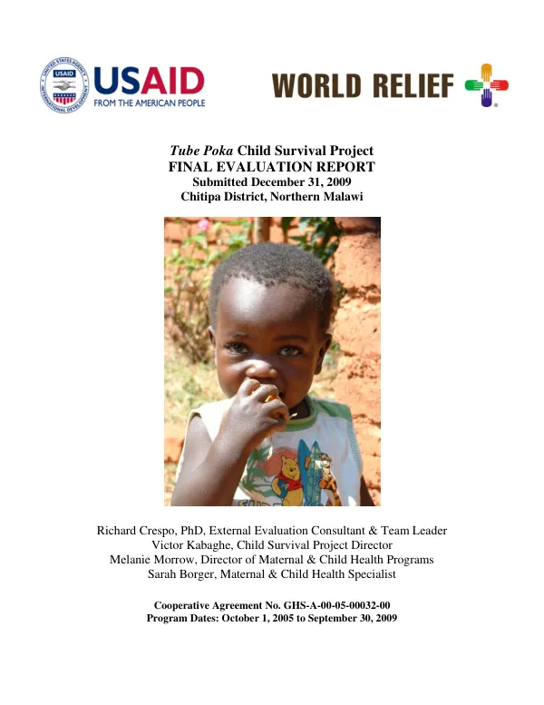 Tube Poka child survival project : final evaluation report Chitipa District, Northern Malawi