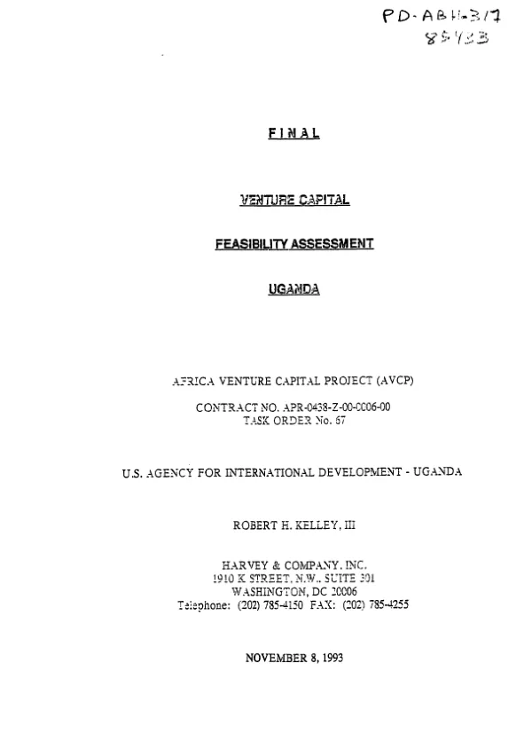 Venture capital feasibility assessment -- Uganda
