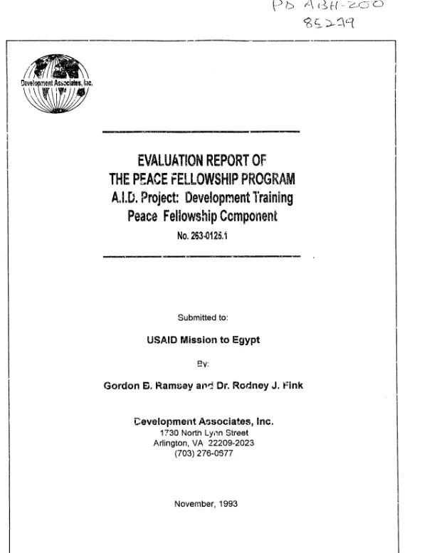 Evaluation report of the peace fellowship program -- AID project : development training peace fellowship component