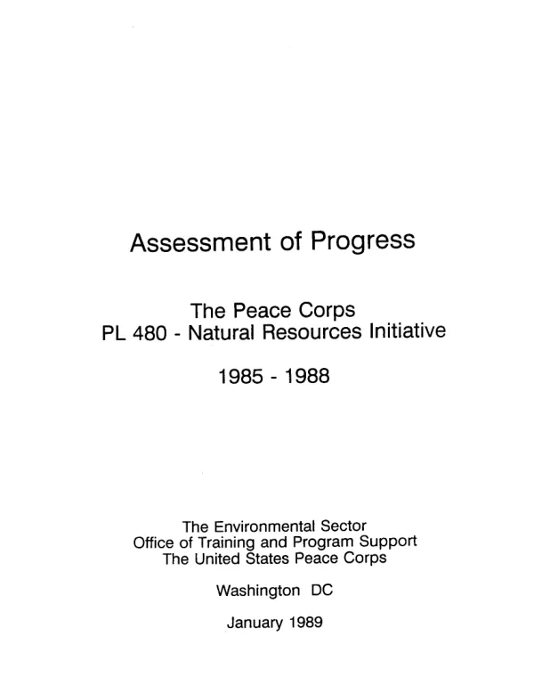 Assessment of progress : the Peace Corps PL 480 - natural resources initiative 1985-1988