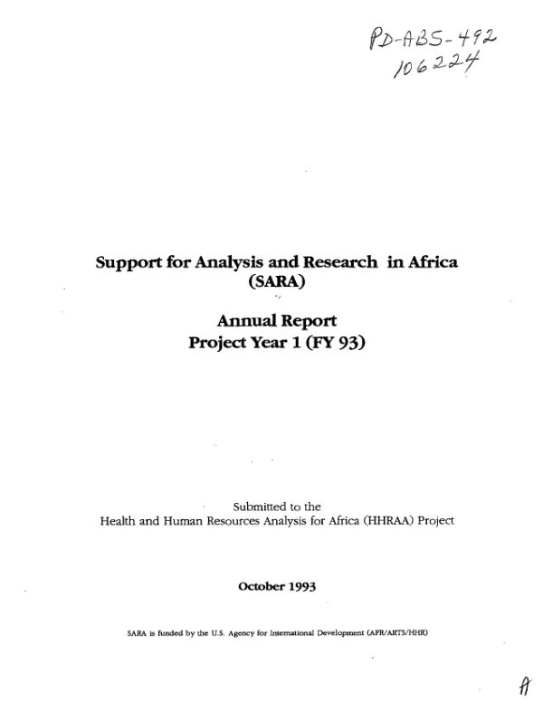 Support for analysis and research in Africa (SARA) : annual report project year 1 (FY93)