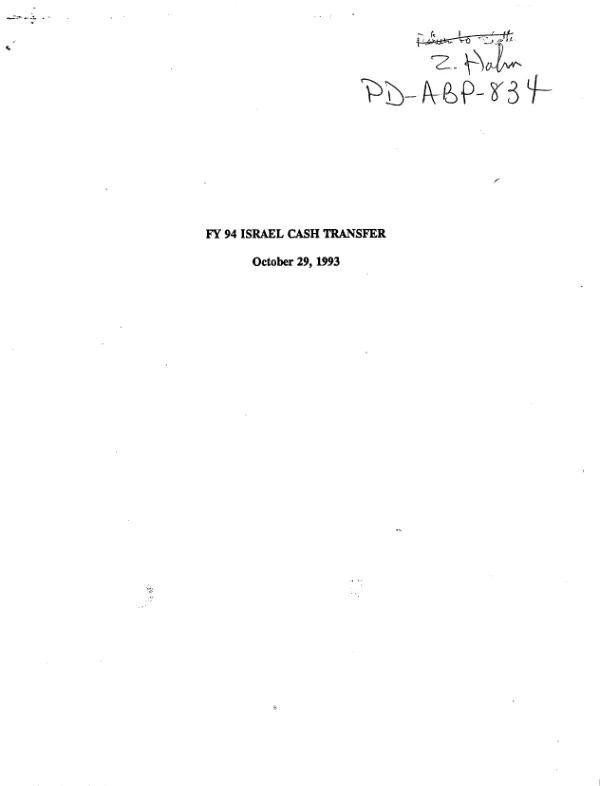 FY 94 Israel cash transfer