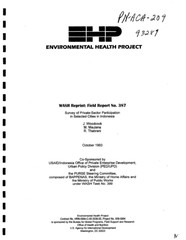 Survey of private-sector participation in selected cities in Indonesia