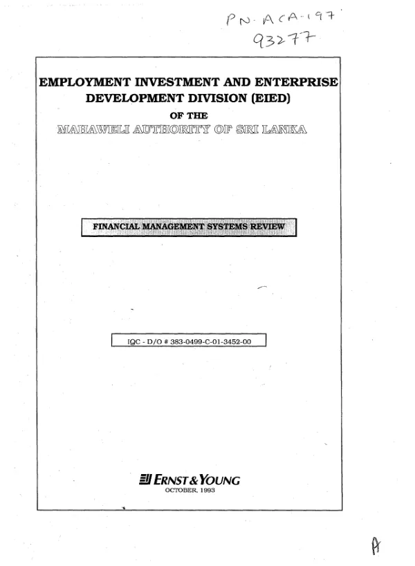 Employment Investment and Enterprise Development Division (EIED) of the Mahaweli Authority of Sri Lanka : financial management systems review