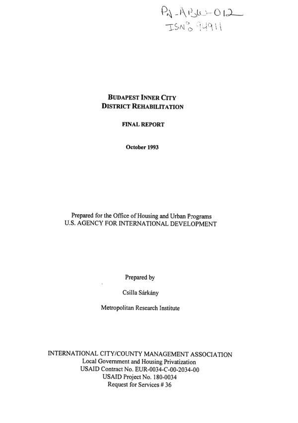 Budapest inner city district rehabilitation -- final report