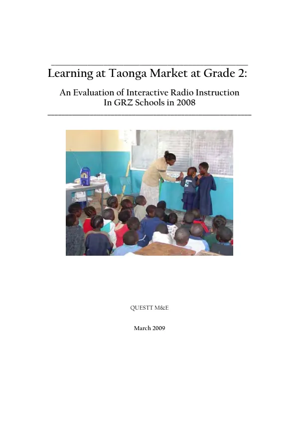 Learning at Taonga Market at grade 2 : an evaluation of interactive radio instruction in GRZ schools in 2008