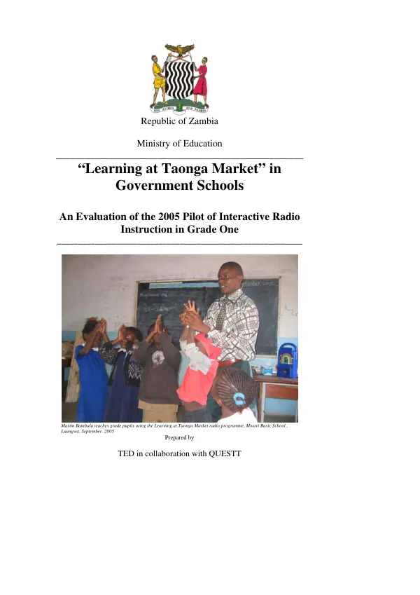 Learning at Taonga Market' in government schools : an evaluation of the 2005 pilot of interactive radio instruction in grade one