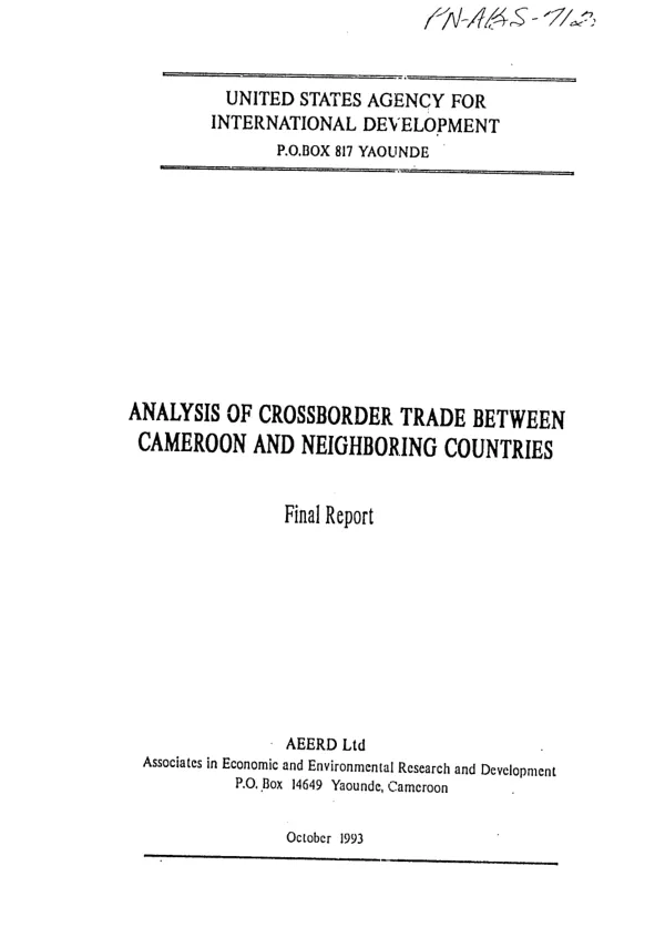 Analysis of crossborder trade between Cameroon and neighboring countries, final report