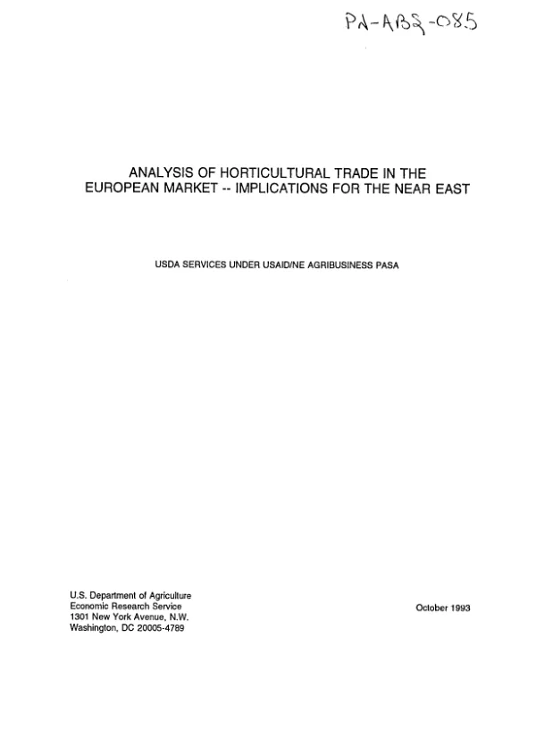 Analysis of horticultural trade in the European market -- implications for the Near East