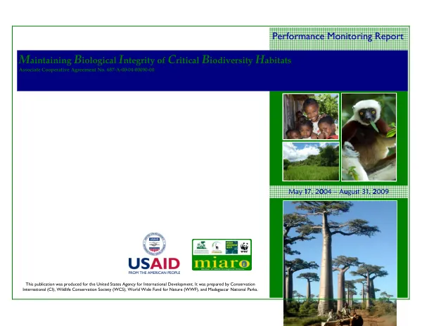 Maintaining biological integrity of critical biodiversity habitats : performance monitoring report -- May 17, 2004 - August 31, 2009