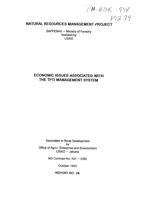 Economic issues associated with the TPTI [Indonesian selective cutting and planting system] management system