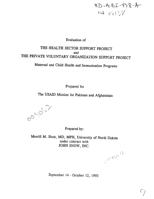 Evaluation of the health sector support project and the private voluntary organization support project : maternal and child health and immunization programs, September 14-October 12, 1993