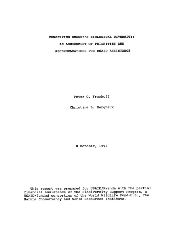 Conserving Rwanda"s biological diversity : an assessment of priorities and recommendations for USAID assistance