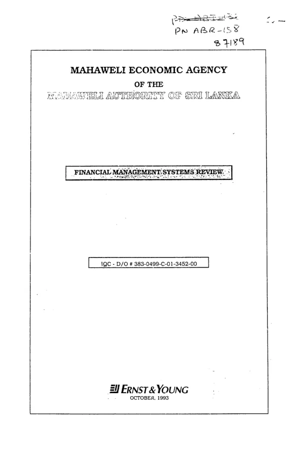 Mahaweli Economic Agency of the Mahaweli Authority of Sri Lanka : financial management systems review