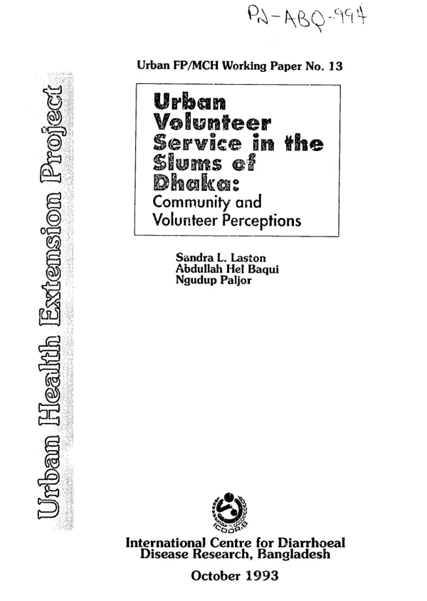 Urban volunteer service in the slums of Dhaka : community and volunteer perceptions