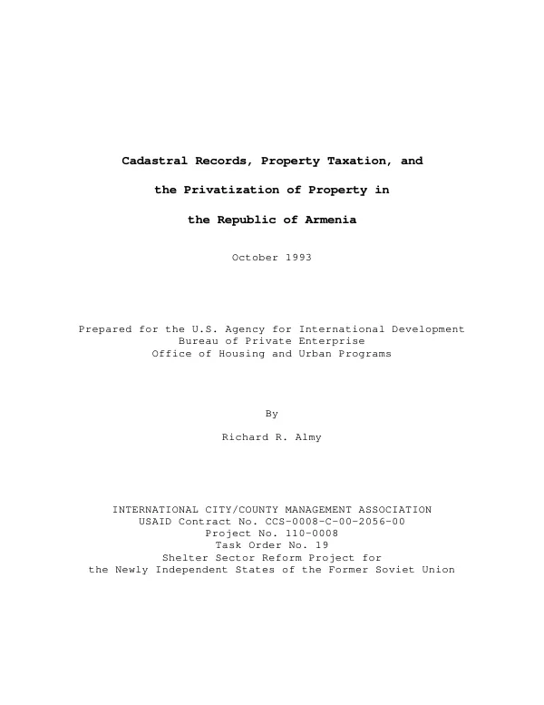 Cadastral records, property taxation and the privatization of property in the Republic of Armenia