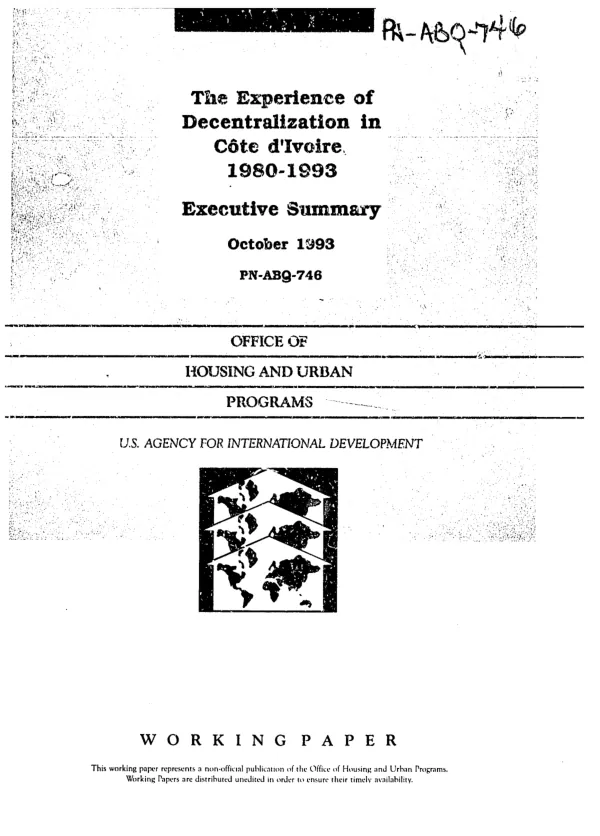 Experience of decentralization in Cote d"Ivoire, 1980-1993 : executive summary