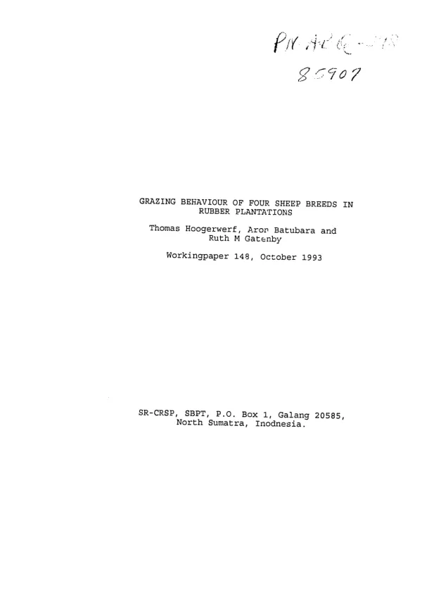 Grazing behaviour of four sheep breeds in rubber plantations