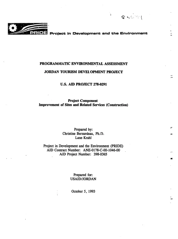 Programmatic environmental assessment : Jordan tourism development project -- project component : improvement of sites and related services (construction)
