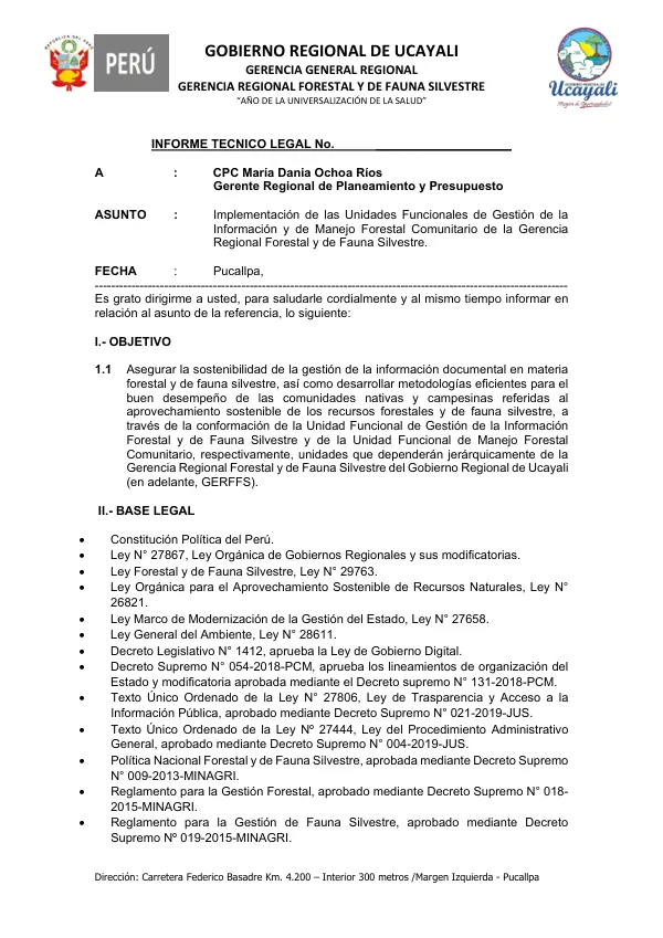 Elaborar Normativa para el Fortalecimiento de las Unidades Regionales de Información Forestal y de Fauna Silvestre en Loreto, Ucayali y Madre de Dios