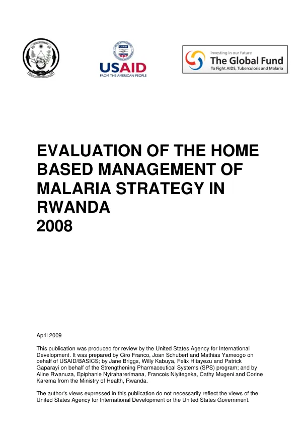 Evaluation of the home based management of malaria strategy in Rwanda