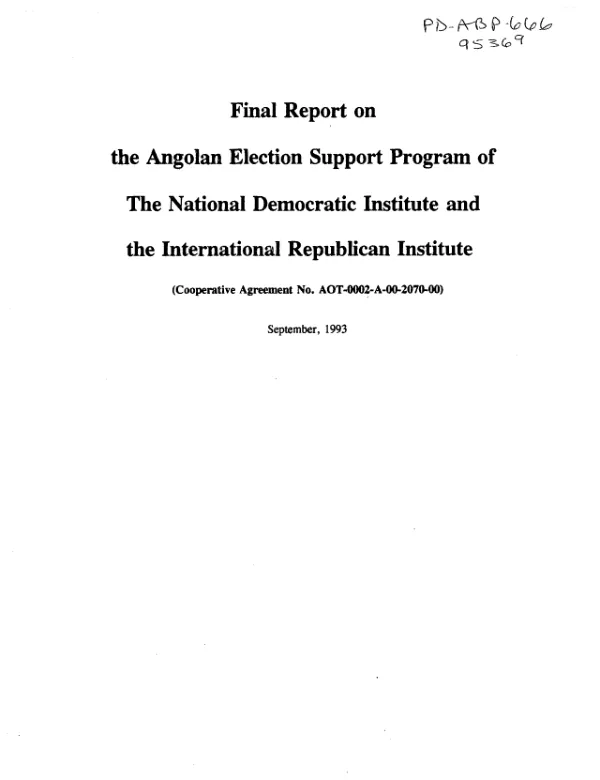 Final report on the Angolan election support program of the National Democratic Institute and the International Republican Institute