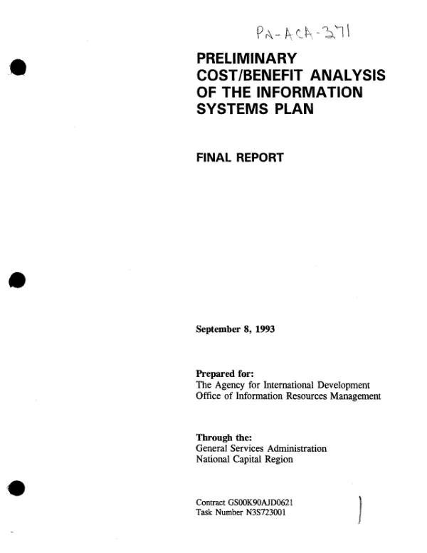 Preliminary cost/benefit analysis of the information systems plan : final report